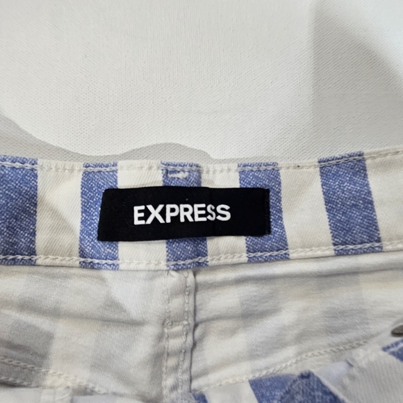 Express Denim Shorts Size 2 Blue White Stripe Shortie Super High Rise Mom Shorts - Picture 4 of 5